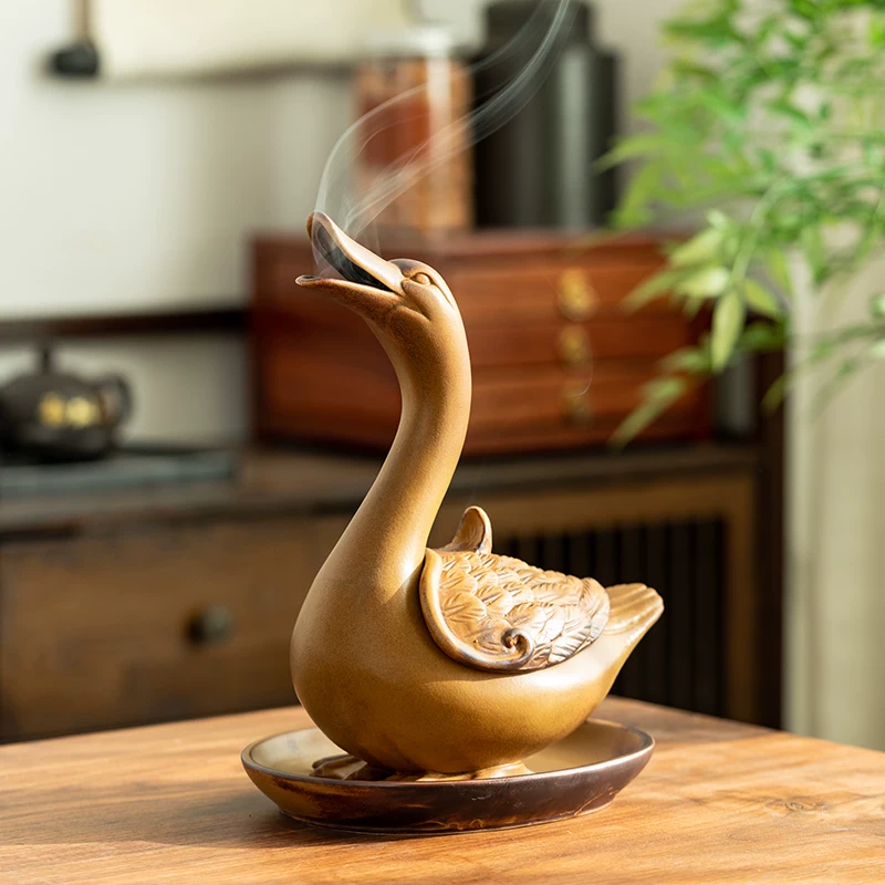 Duck-shaped ceramic incense burner